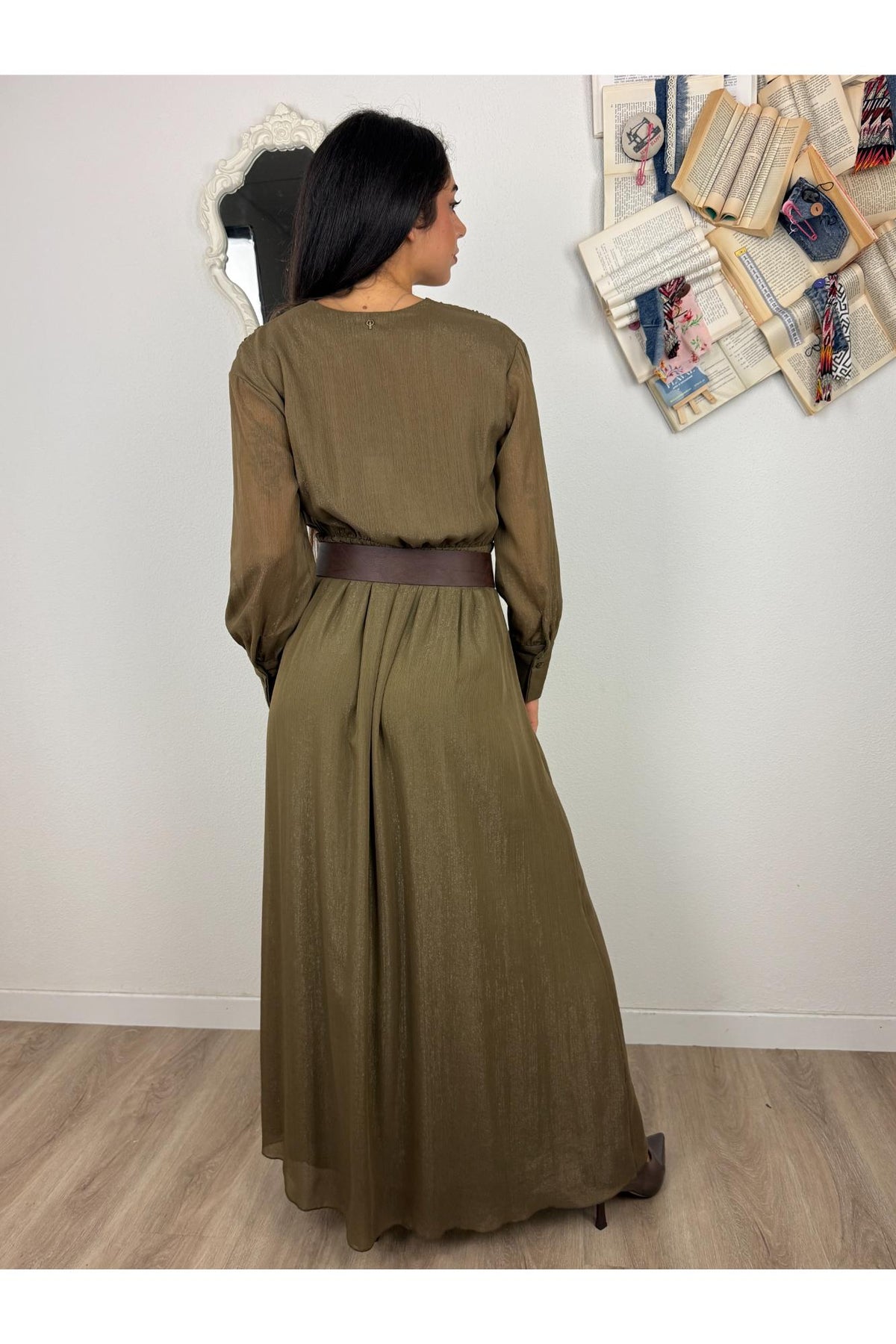 PHILIA LOFT Abito abito lungo con scollatua a v e fili di lurex Philia loft Muschio