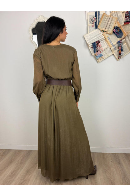 PHILIA LOFT Abito abito lungo con scollatua a v e fili di lurex Philia loft Muschio