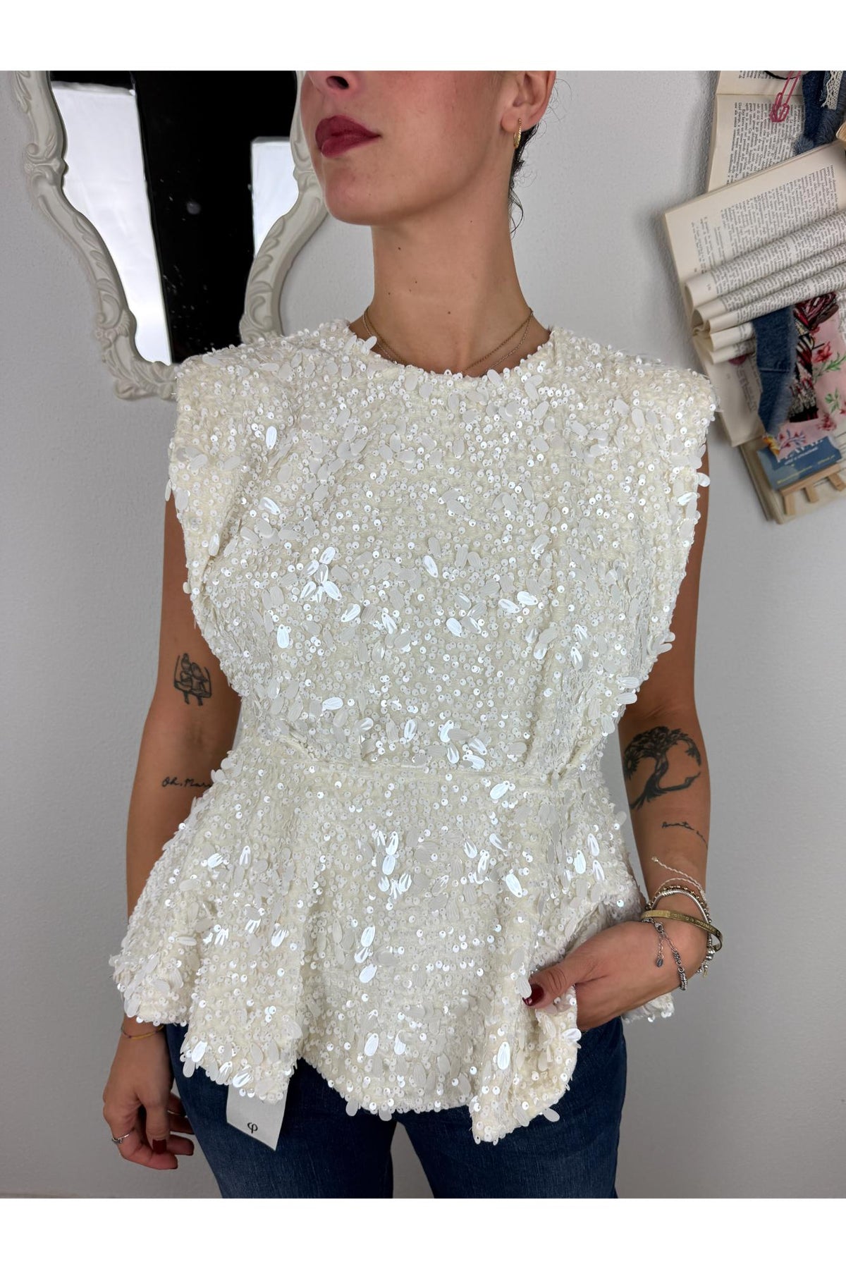 PHILIA LOFT Maglia avvitata con paillettes Philia loft Panna