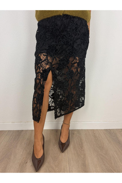 PHILIA LOFT Gonna 3/4 in pizzo Nero