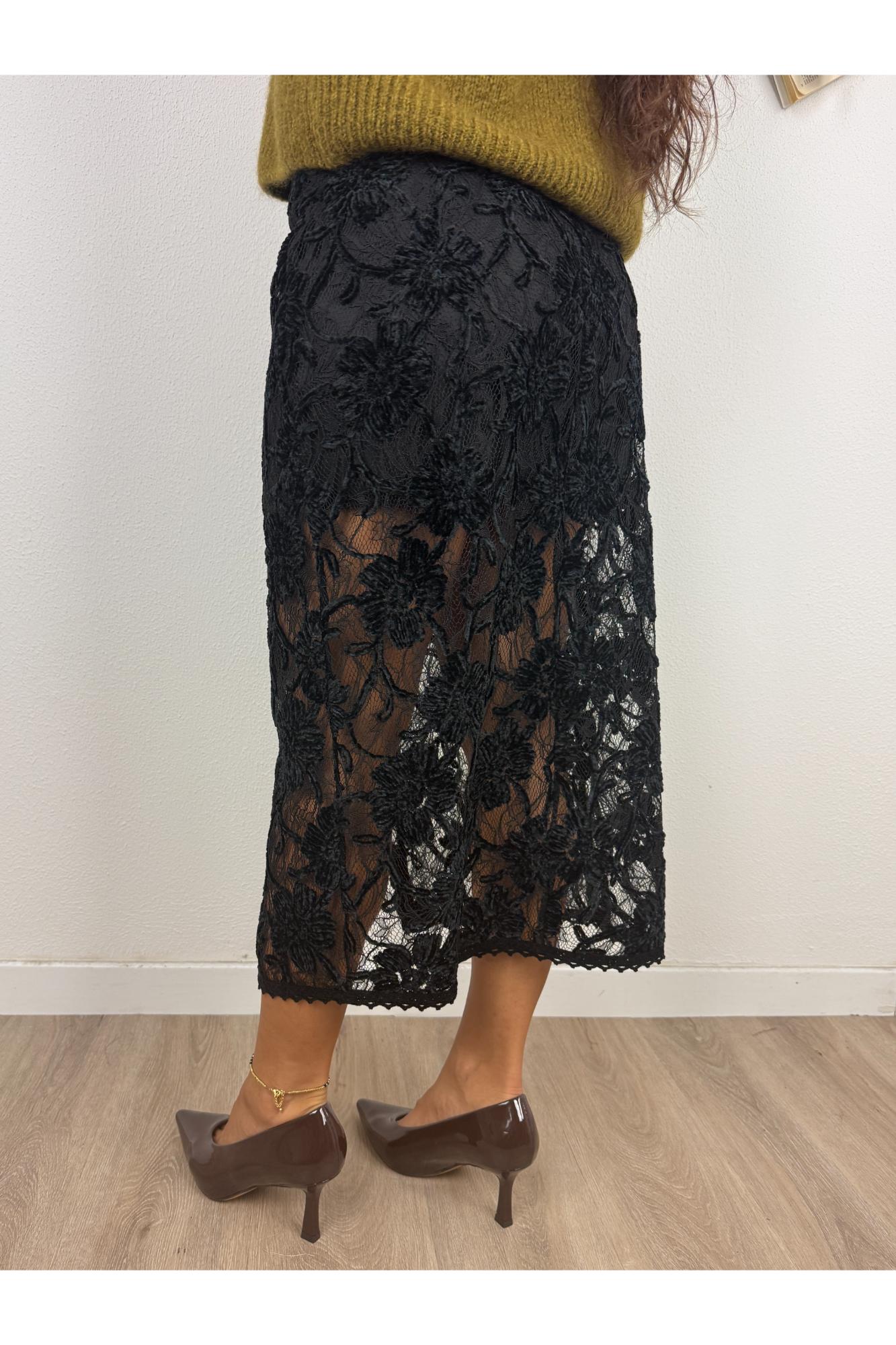 PHILIA LOFT Gonna 3/4 in pizzo Nero