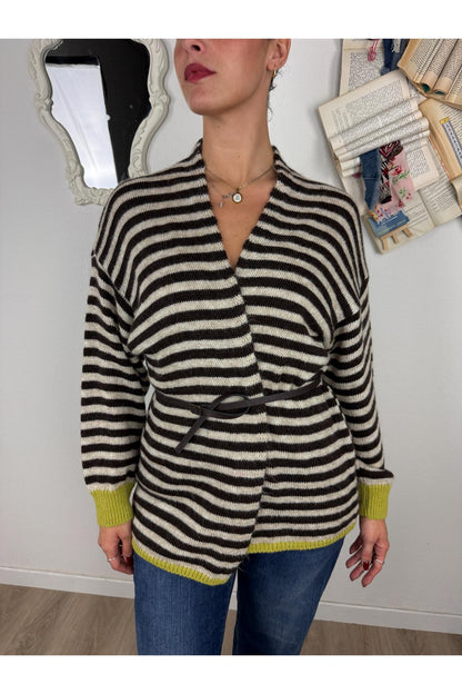 PHILIA LOFT Cardigan aperto rigato con contrasto Philia loft Moro