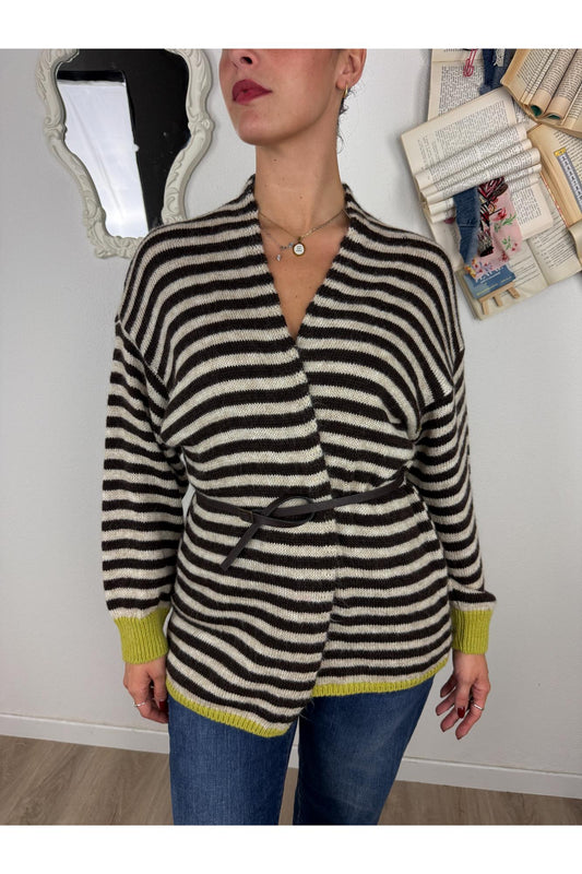 PHILIA LOFT Cardigan aperto rigato con contrasto Philia loft Moro