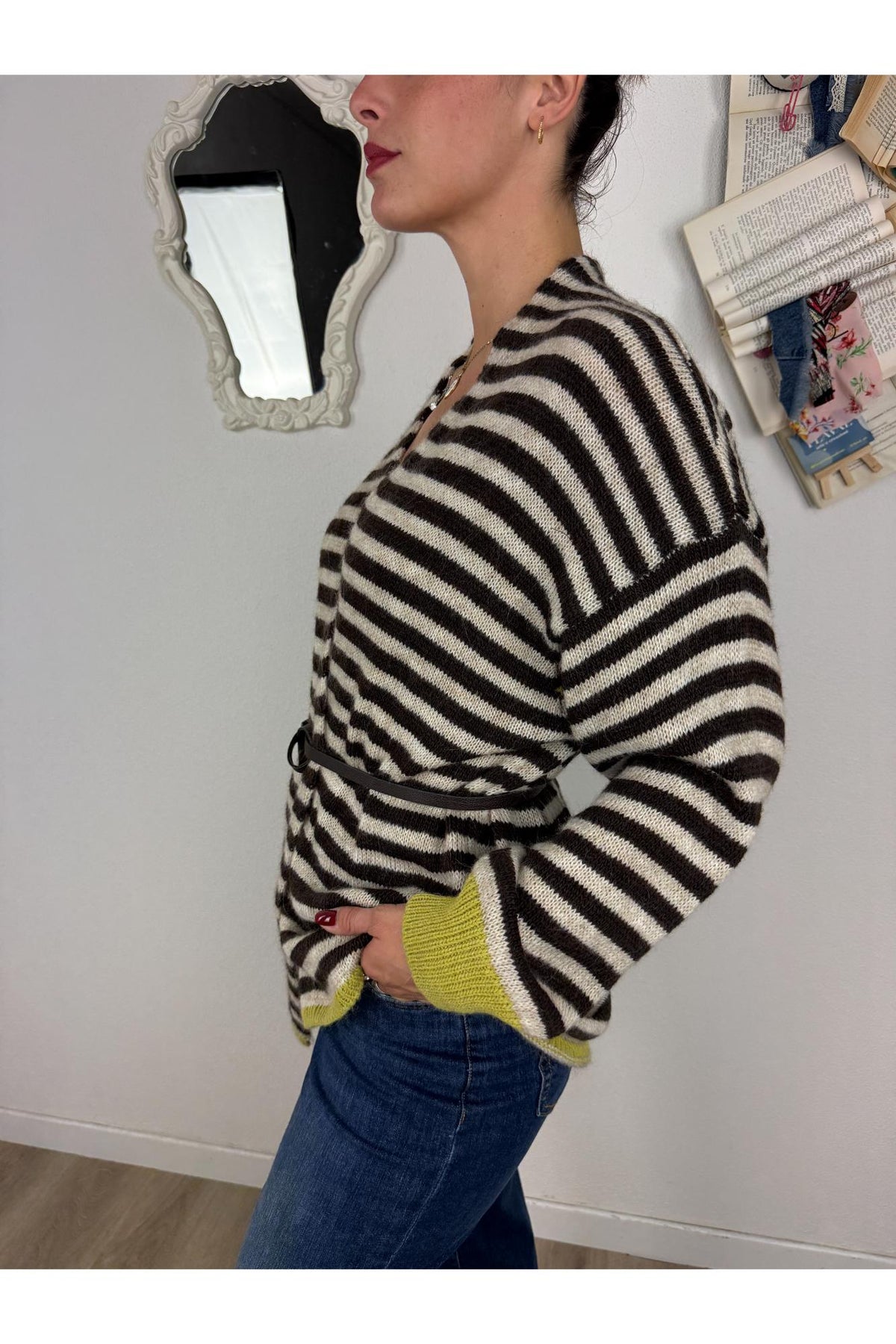 PHILIA LOFT Cardigan aperto rigato con contrasto Philia loft Moro