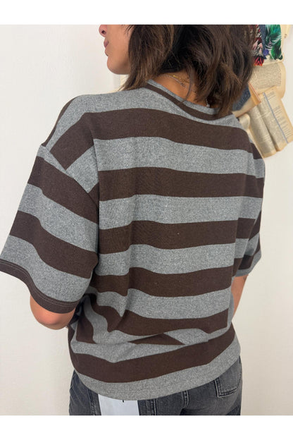 SUSY MIX Maglia rigata con taschino di paillettes Susy mix Moro