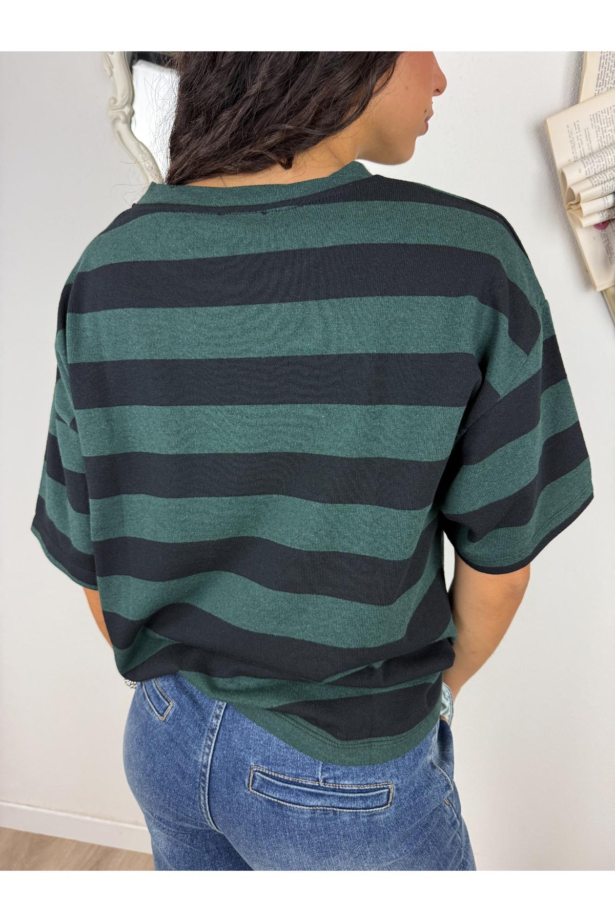 SUSY MIX Maglia rigata con taschino di paillettes Susy mix Verde
