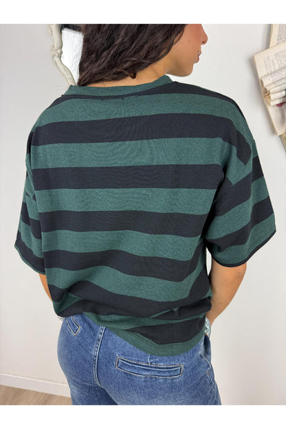 SUSY MIX Maglia rigata con taschino di paillettes Susy mix Verde