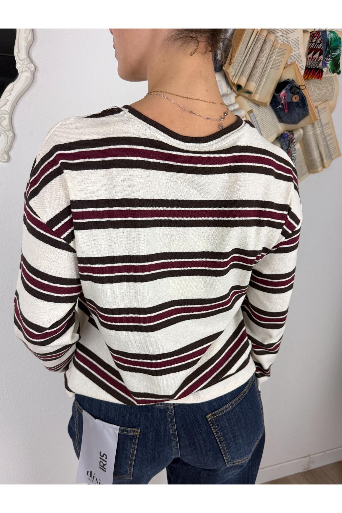 SUSY MIX Maglia rigata con taschino di paillettes Susy mix Burro
