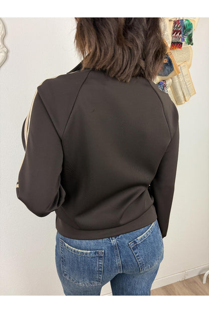 SUSY MIX Felpa con zip e righe lungo la spalla Susy mix Moro