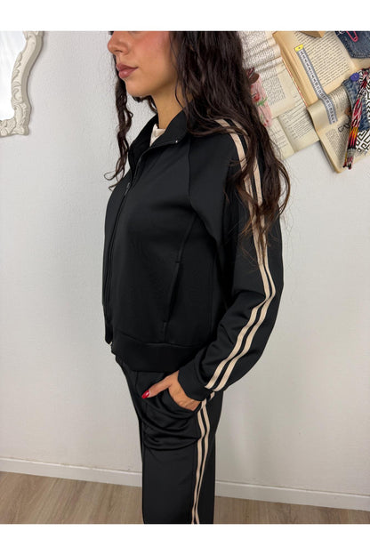 SUSY MIX Felpa con zip e righe lungo la spalla Susy mix Nero