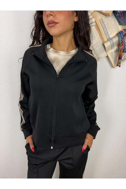 SUSY MIX Felpa con zip e righe lungo la spalla Susy mix Nero