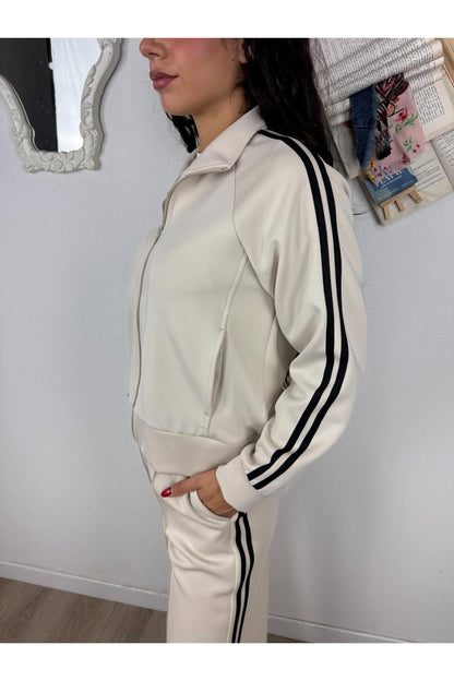 SUSY MIX Felpa con zip e righe lungo la spalla Susy mix Panna