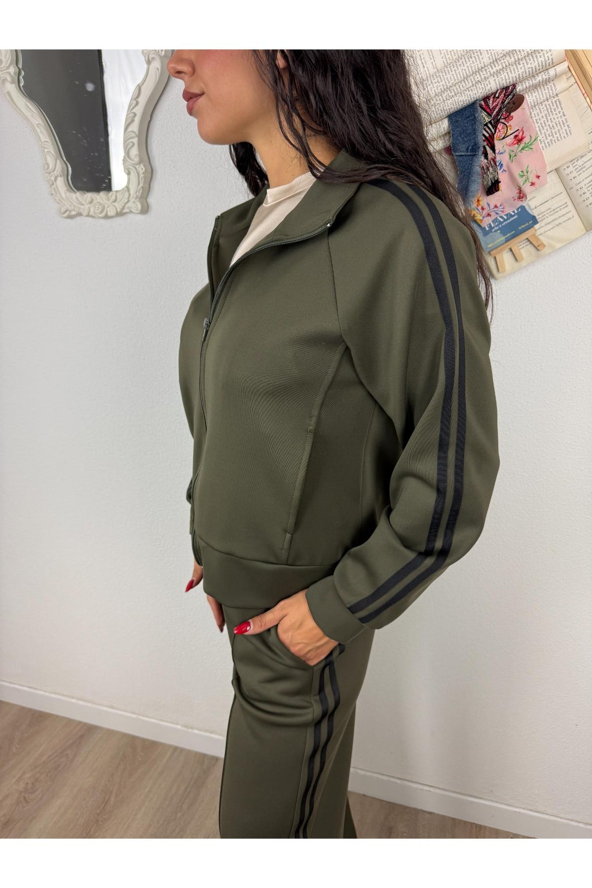 SUSY MIX Felpa con zip e righe lungo la spalla Susy mix Verde