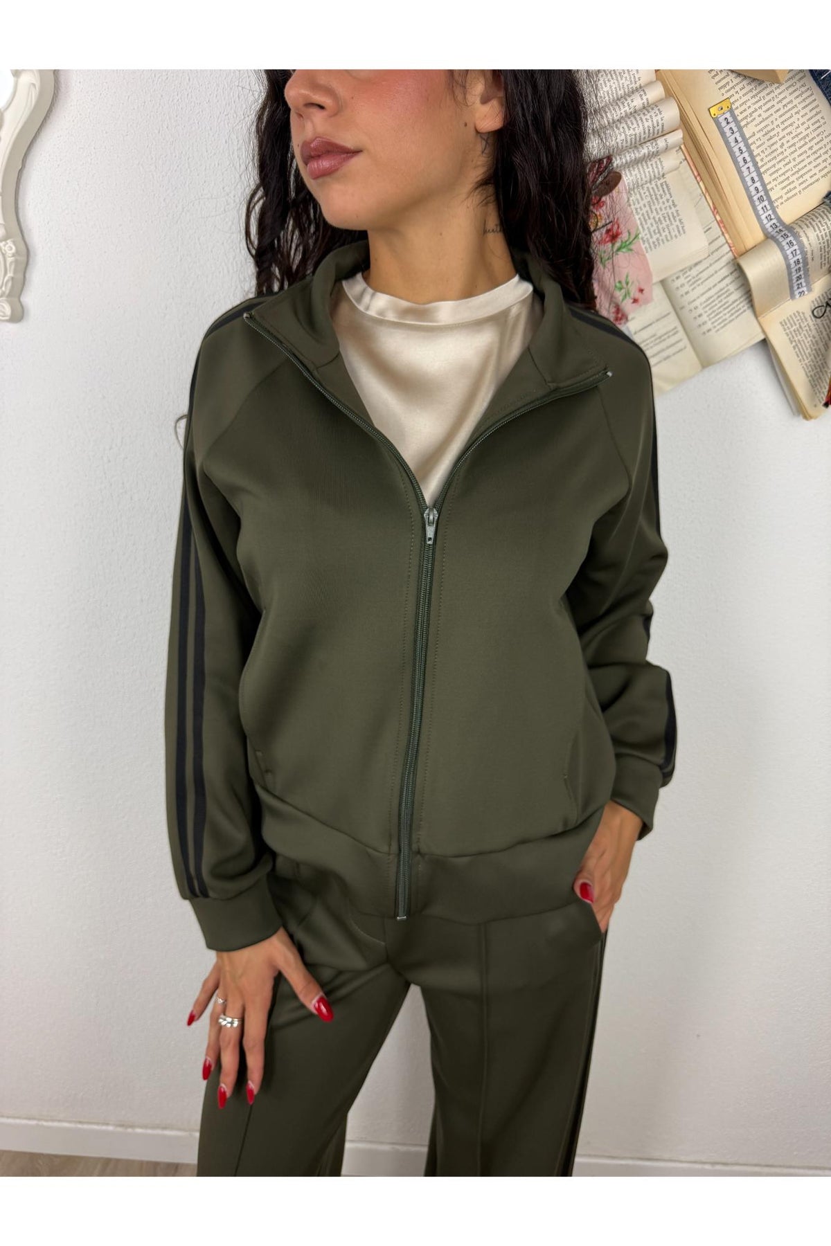 SUSY MIX Felpa con zip e righe lungo la spalla Susy mix Verde