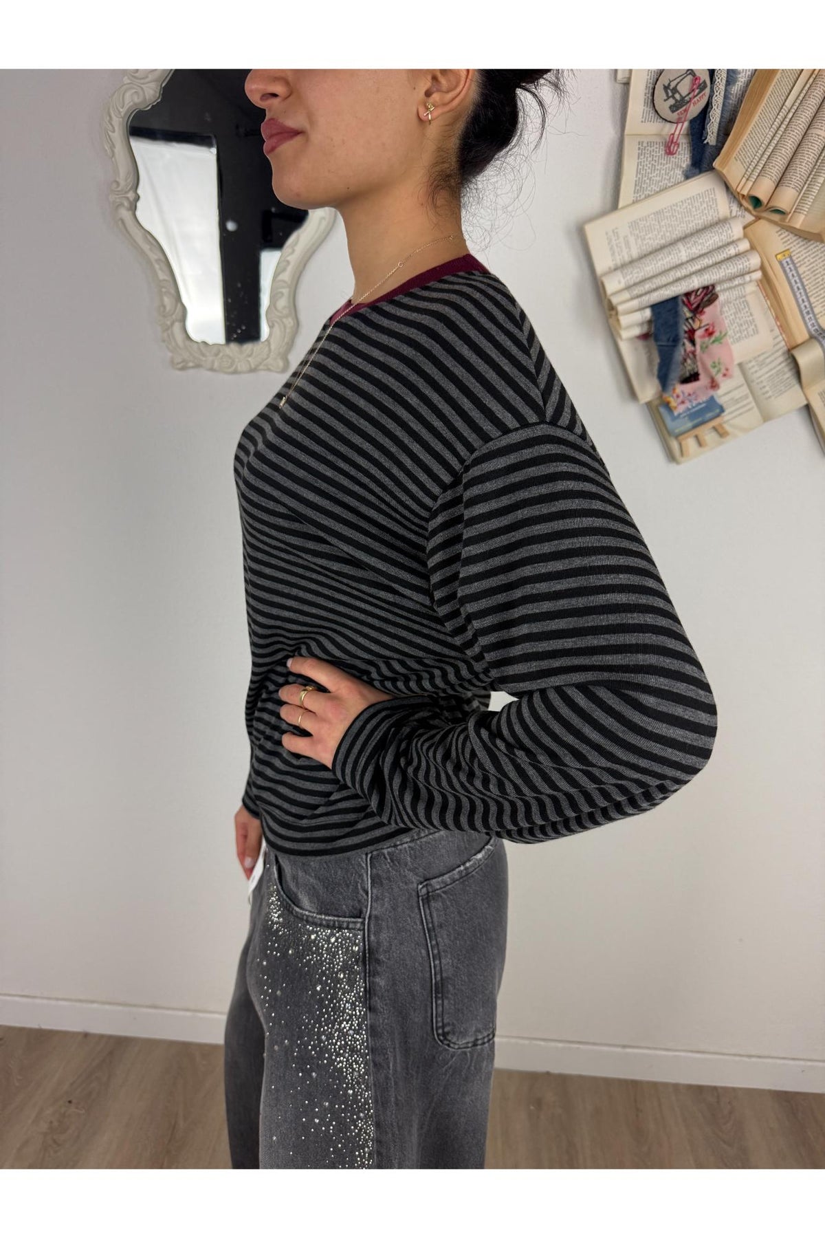SUSY MIX Maglia rigata con bordino Susy mix Antracite