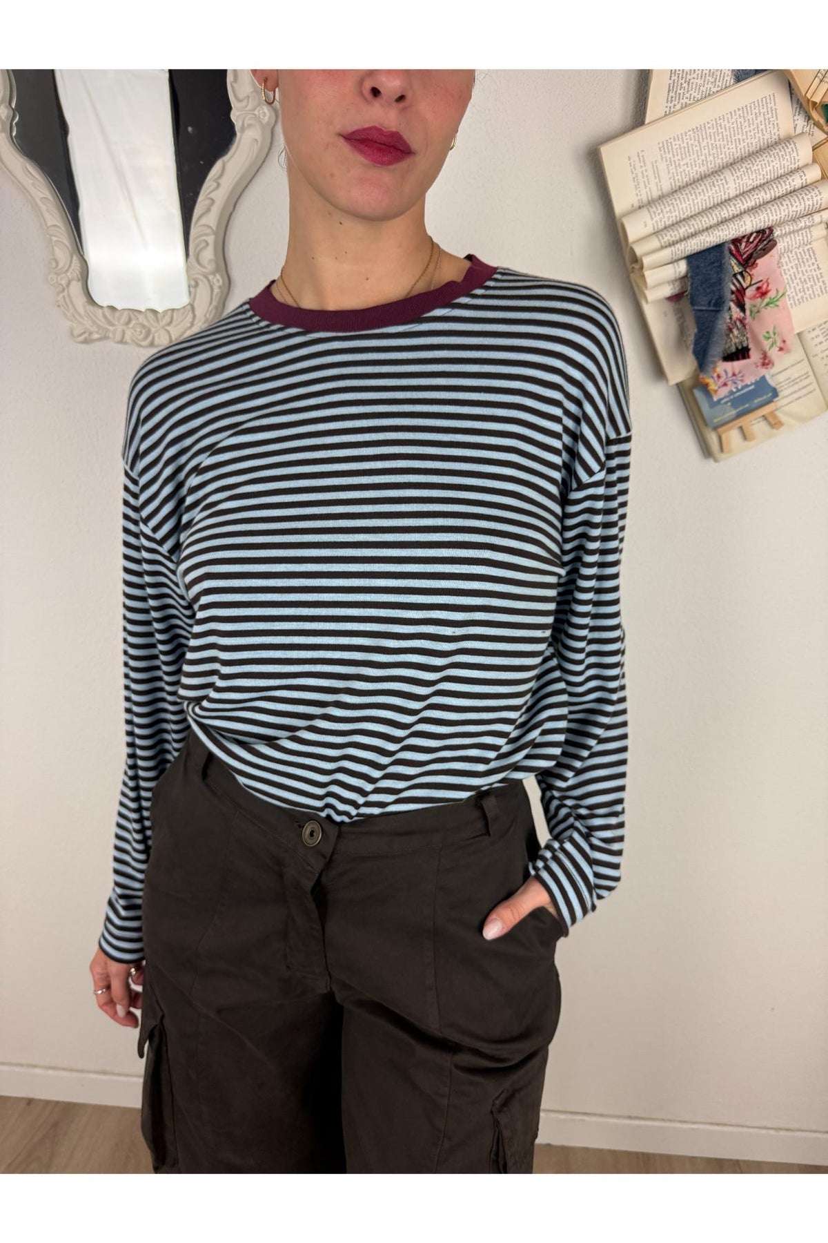 SUSY MIX Maglia rigata con bordino Susy mix Celeste