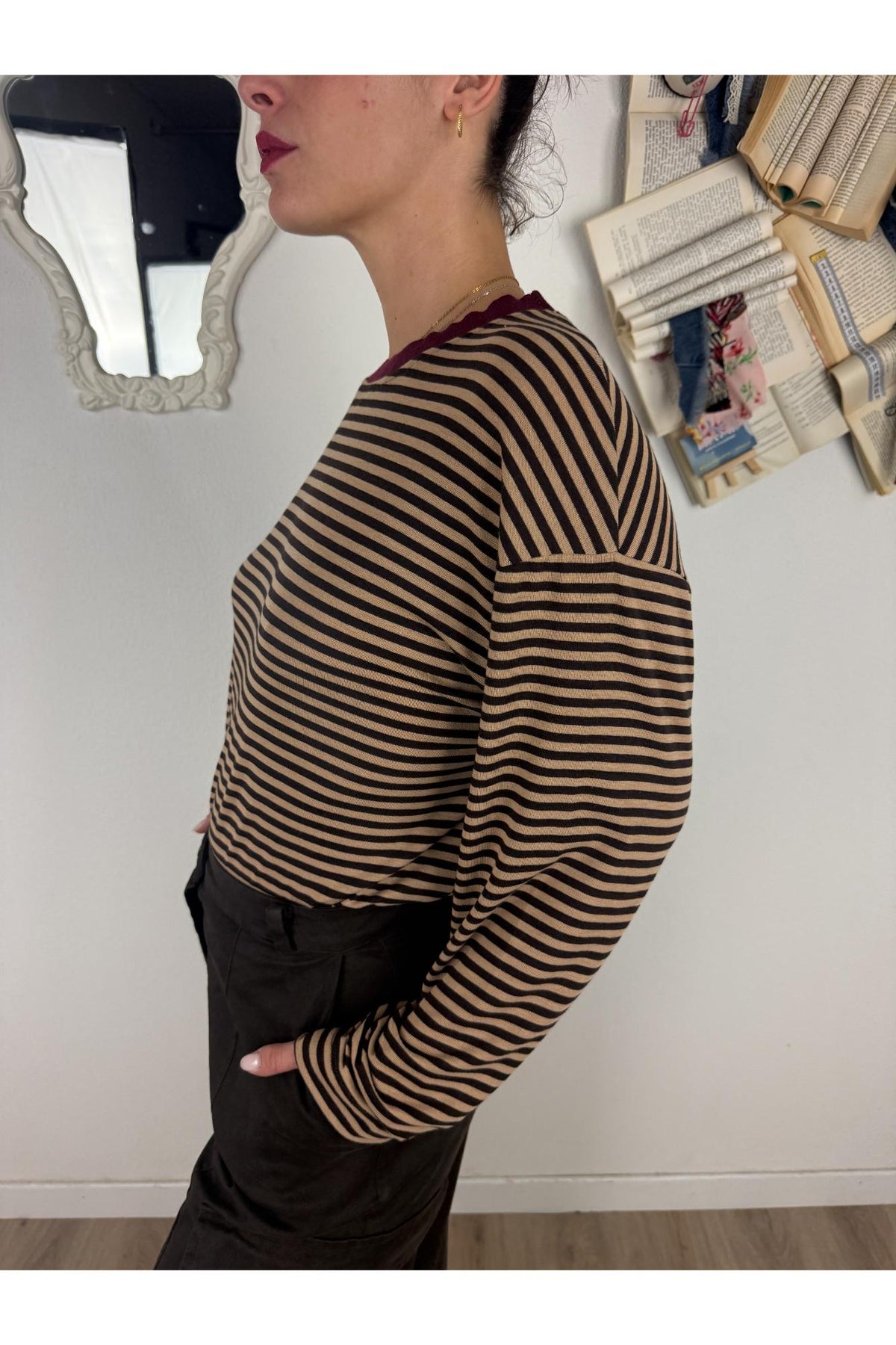 SUSY MIX Maglia rigata con bordino Susy mix Moro