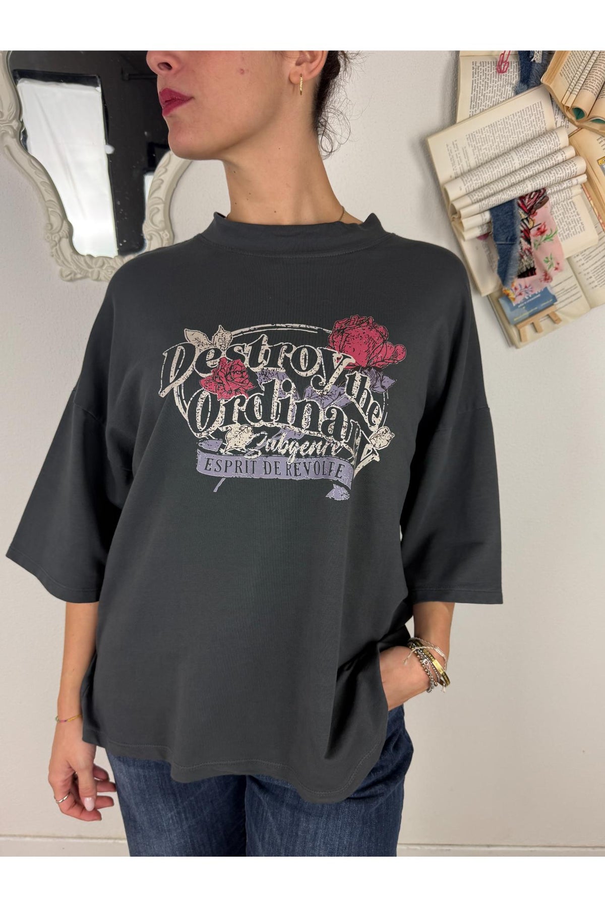 SUSY MIX T-shirt over manica corta Susy mix Piombo