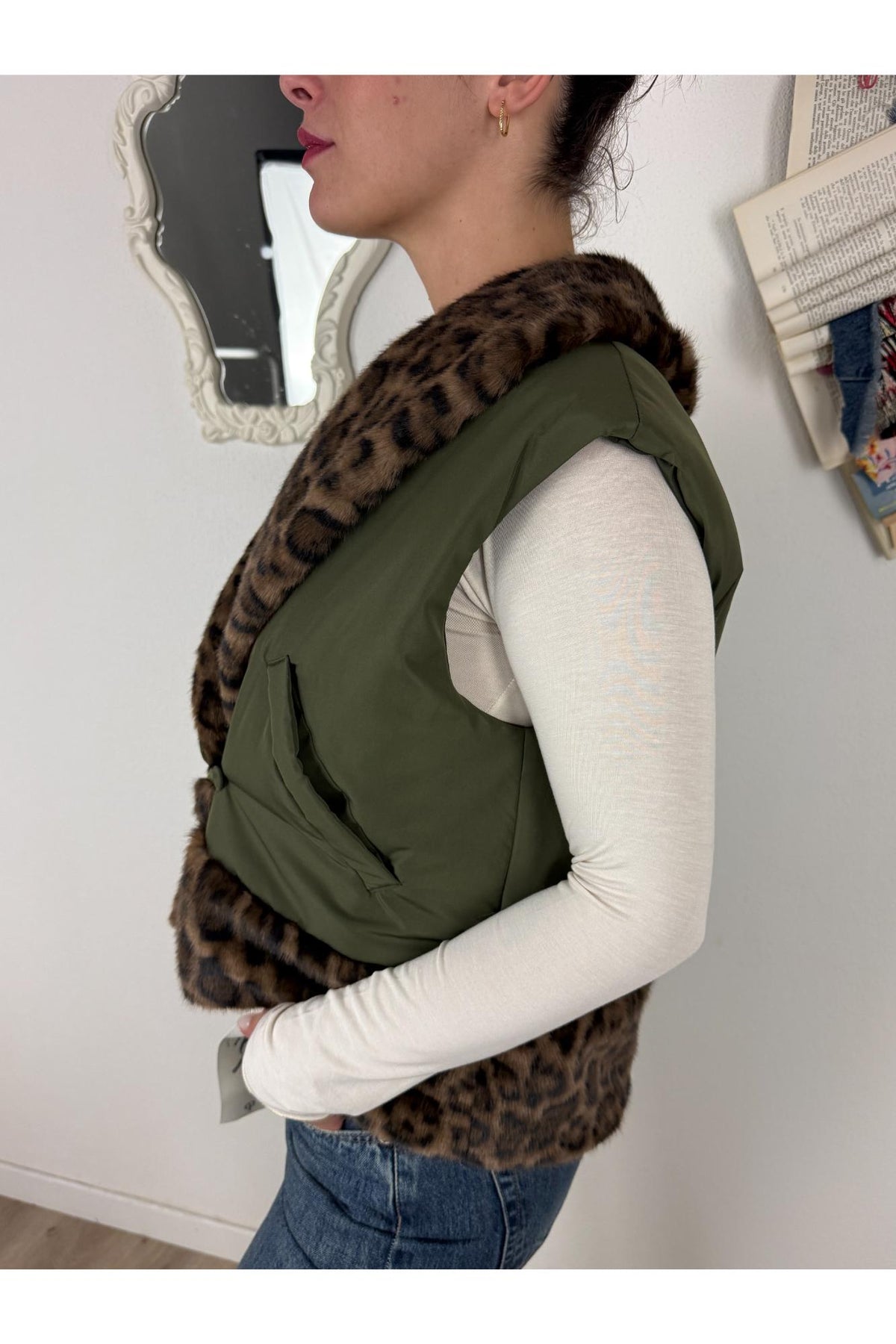 SUSY MIX Gilet impermeabile con pelliccia Susy mix Militare
