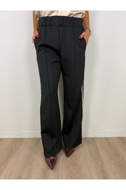SUSY MIX Pantalone palazzo con righe laterali Susy mix Nero