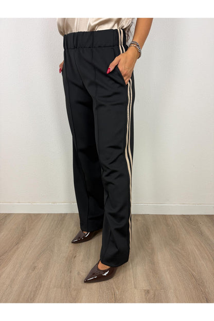SUSY MIX Pantalone palazzo con righe laterali Susy mix Nero