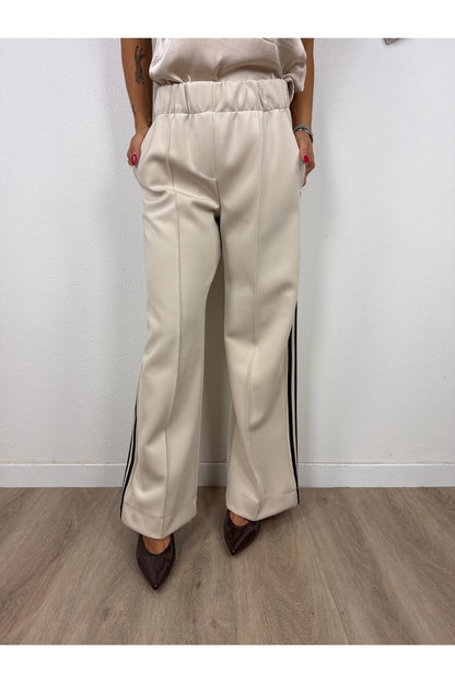 SUSY MIX Pantalone palazzo con righe laterali Susy mix Sabbia