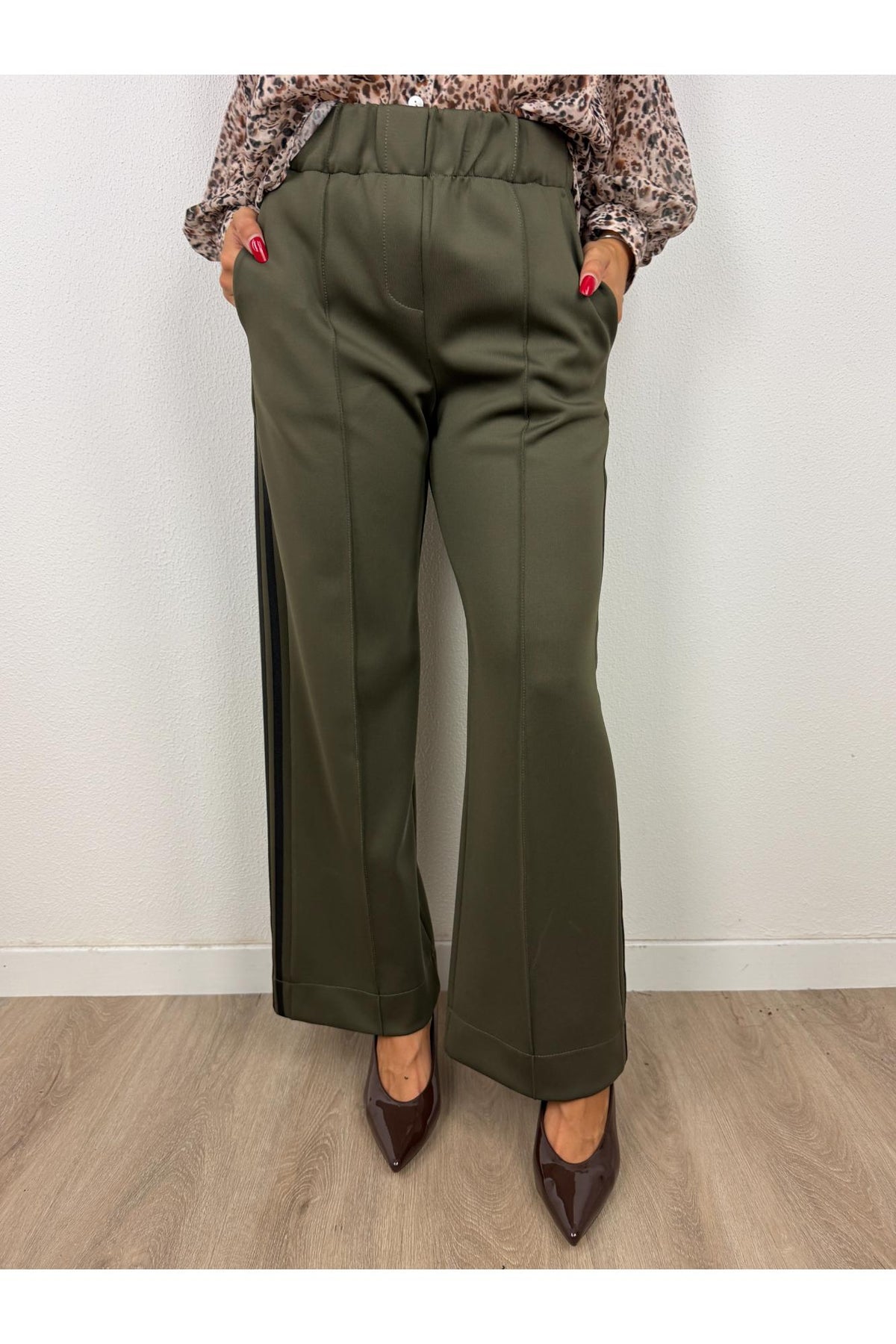 SUSY MIX Pantalone palazzo con righe laterali Susy mix Verde