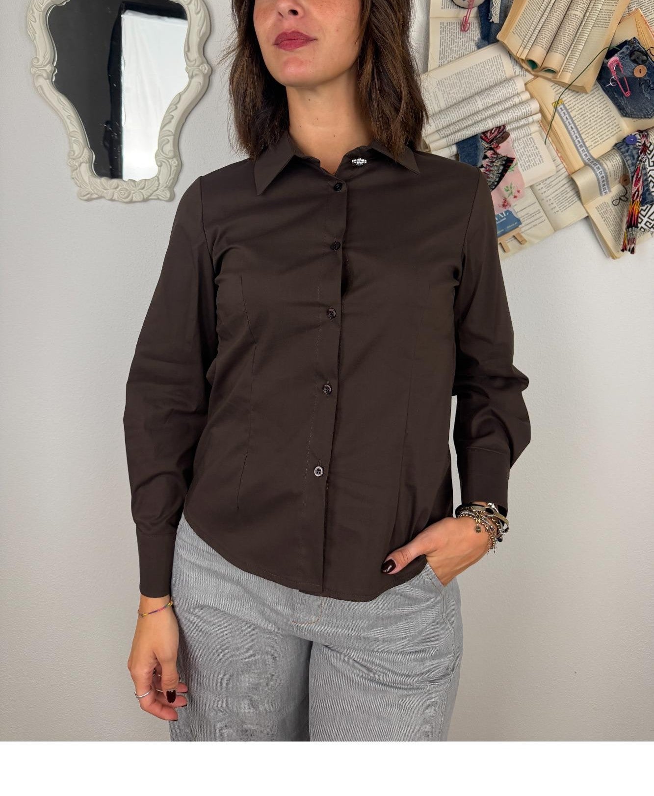 SUSY MIX Camicia bottone gioiello Susy mix Moro