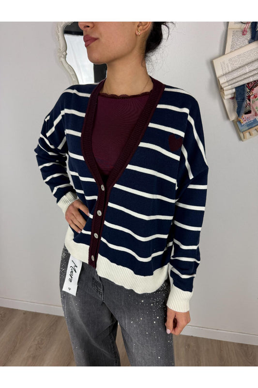 SUSY MIX cardigan rigato con cuore Susy mix Bordeau