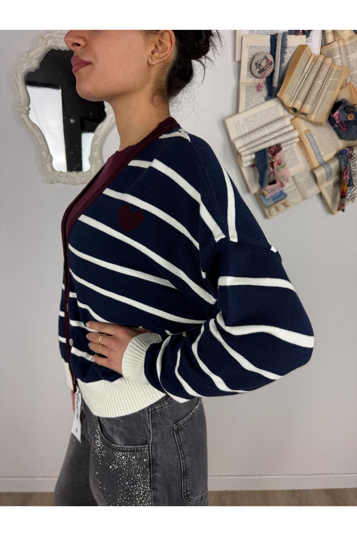 SUSY MIX cardigan rigato con cuore Susy mix Bordeau