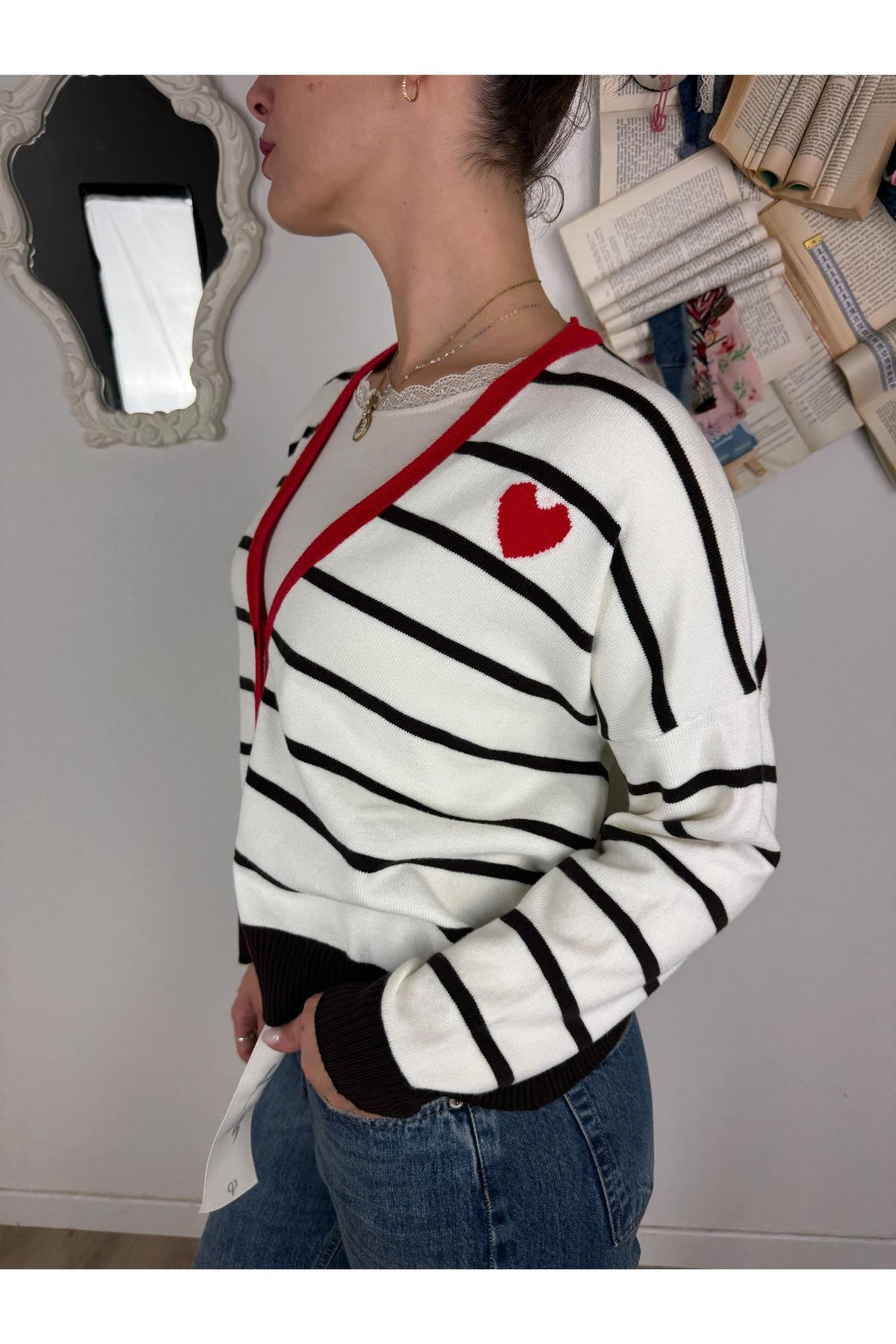 SUSY MIX cardigan rigato con cuore Susy mix Rosso