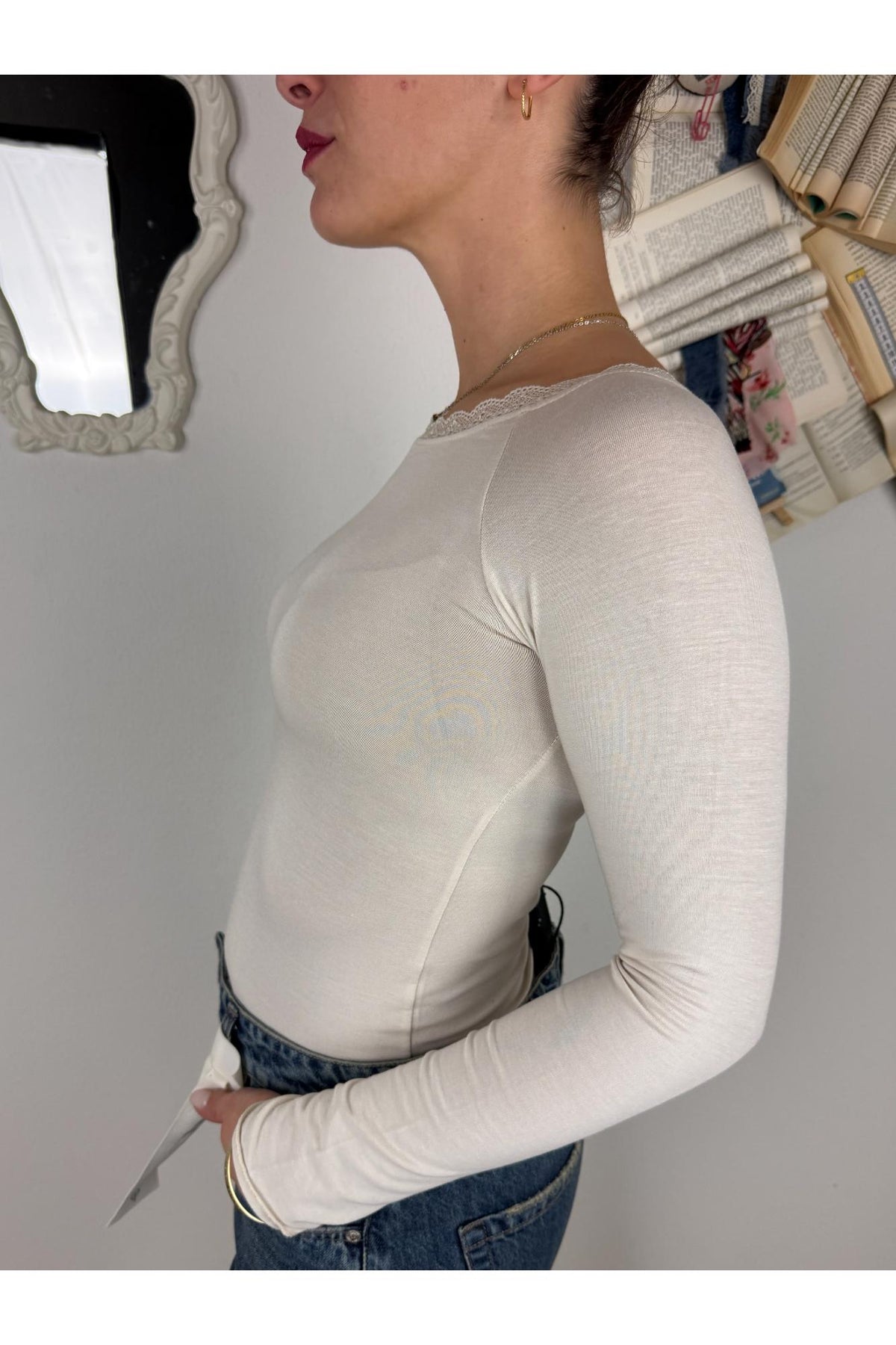 SUSY MIX Maglia barca con merletto Susy mix Crema