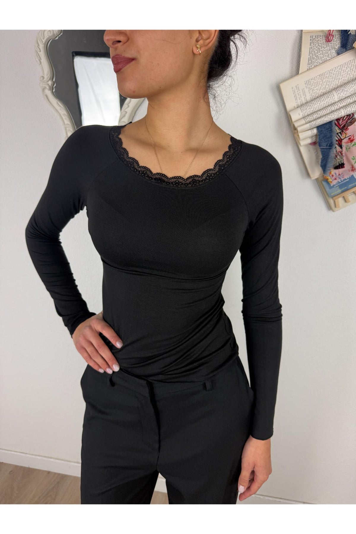 SUSY MIX Maglia barca con merletto Susy mix Nero
