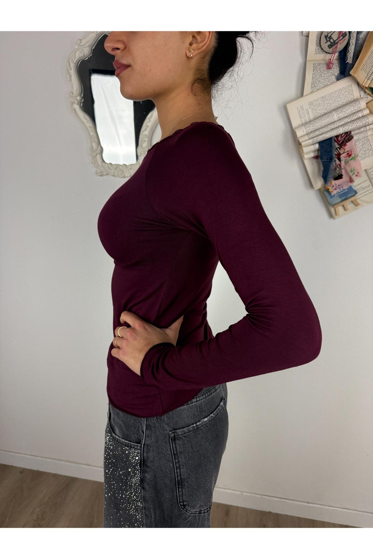 SUSY MIX Maglia barca con merletto Susy mix Vino