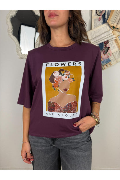SUSY MIX T-shirt stampata over con spalline Susy mix Vino