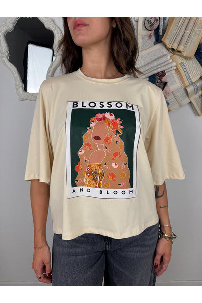 SUSY MIX T-shirt stampata over con spalline Susy mix Nocciola