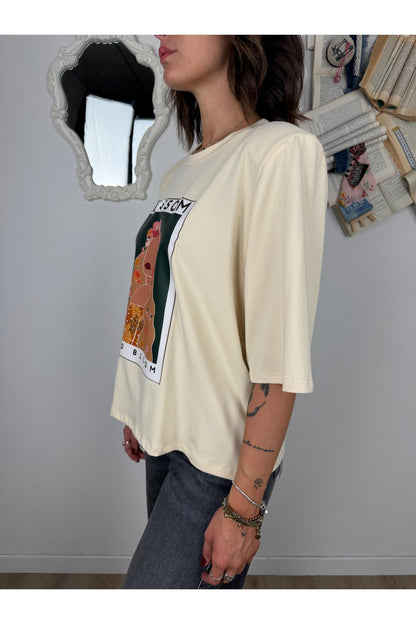 SUSY MIX T-shirt stampata over con spalline Susy mix Nocciola