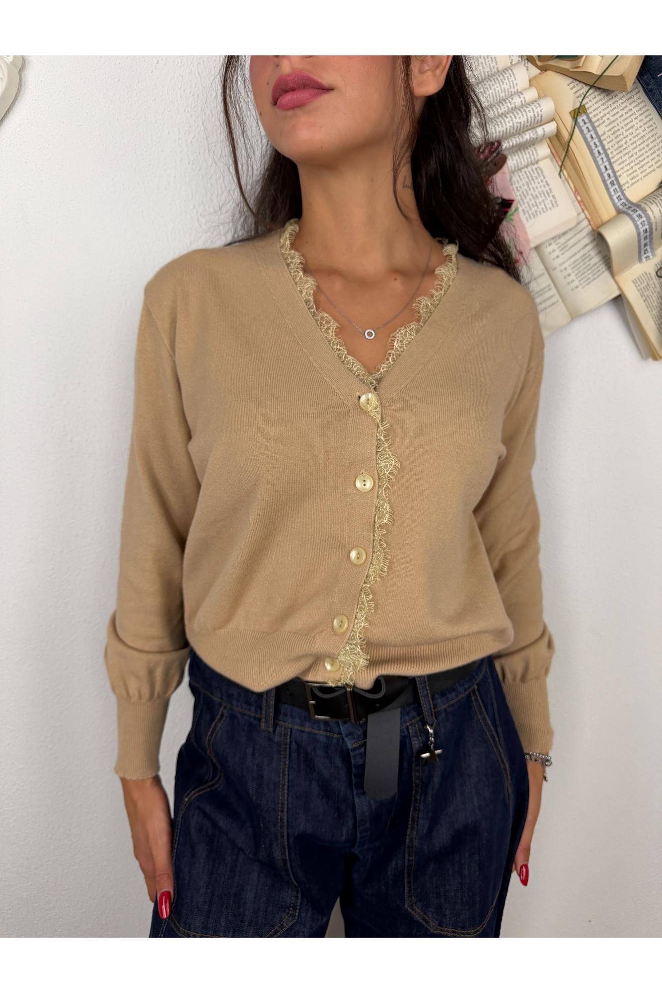 SUSY MIX Cardigan con profili in pizzo Susy mix Beige