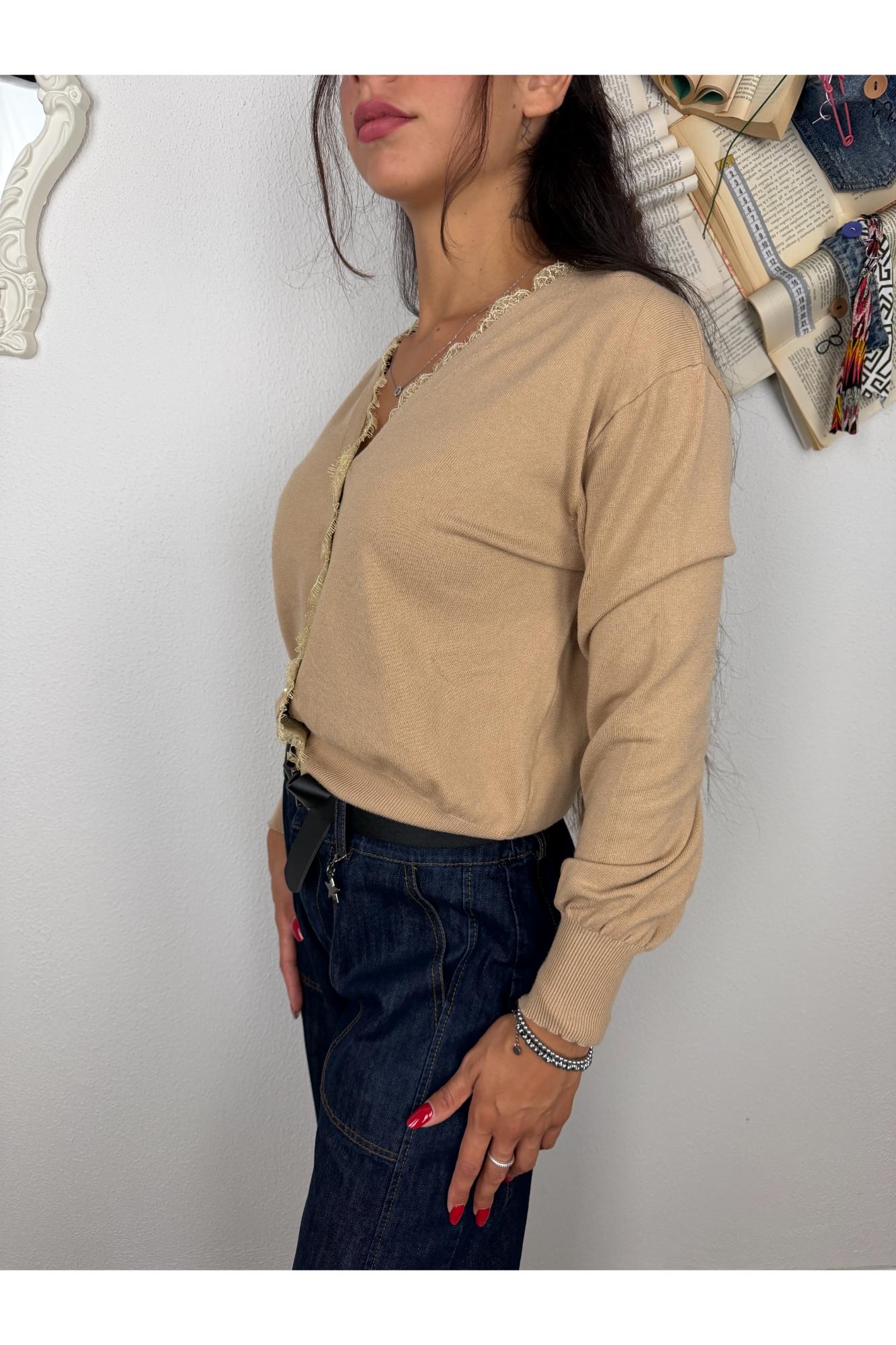 SUSY MIX Cardigan con profili in pizzo Susy mix Beige