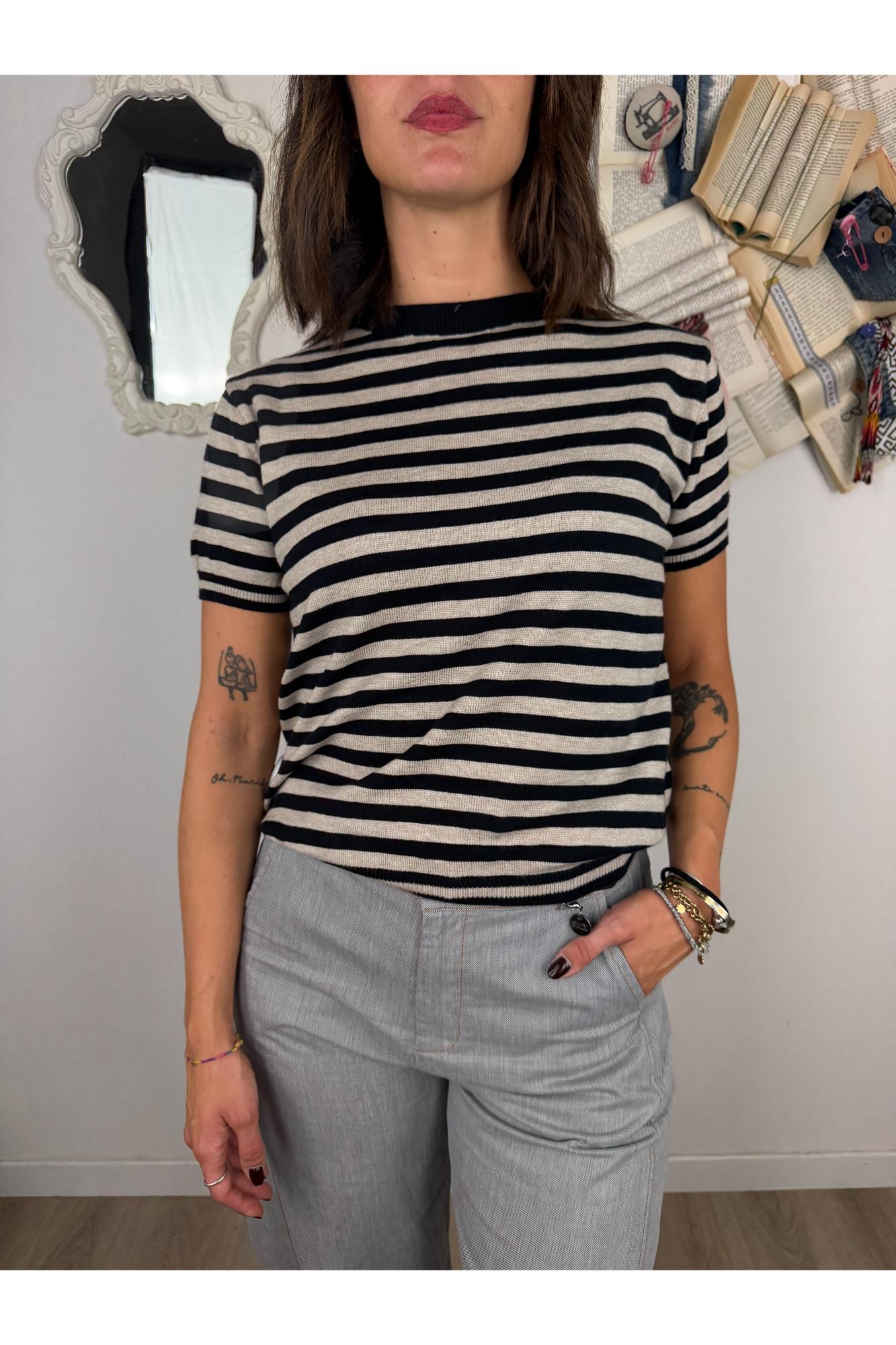 SUSY MIX Maglia rigata manica corta Susy mix Nero