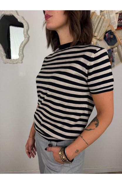 SUSY MIX Maglia rigata manica corta Susy mix Nero