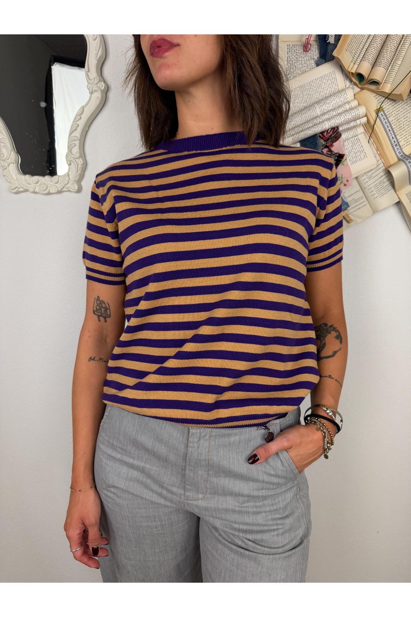 SUSY MIX Maglia rigata manica corta Susy mix Viola