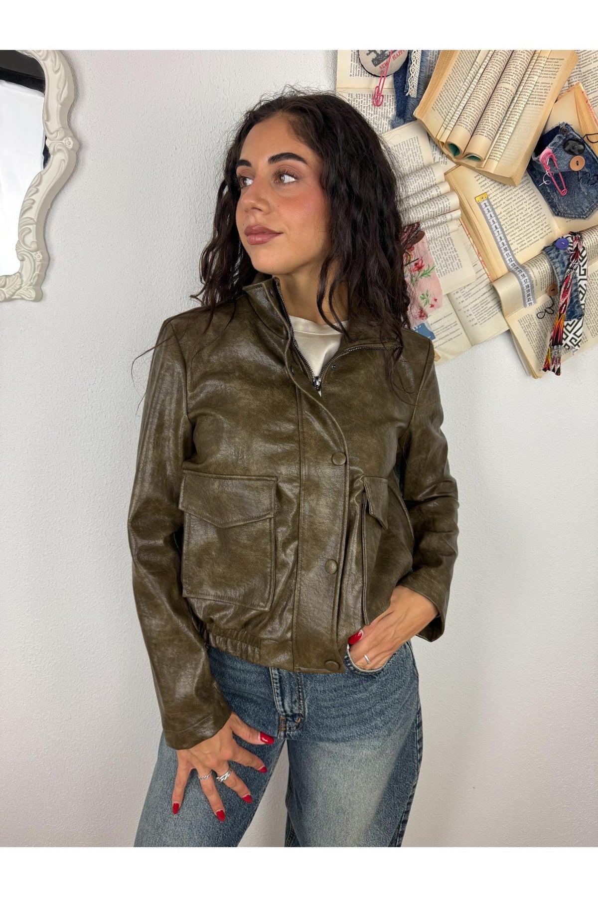SUSY MIX Giubbino eco pelle martellato corto Susy mix Verde