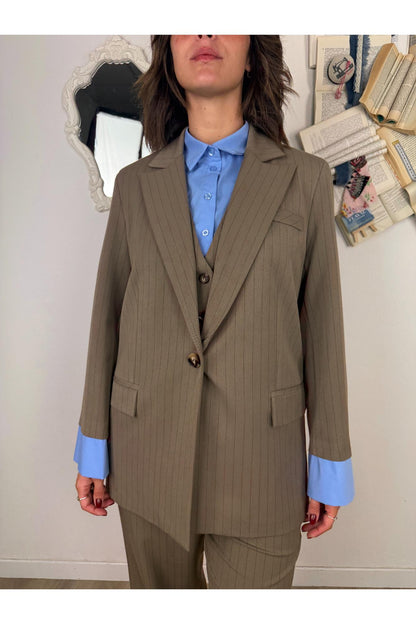 SUSY MIX Giacca gessata con polsini camicia Susy mix Fango