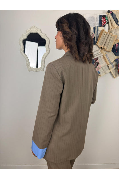 SUSY MIX Giacca gessata con polsini camicia Susy mix Fango