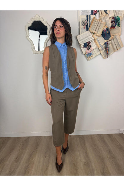 SUSY MIX Gilet gessato con camicia applicata Susy mix Fango