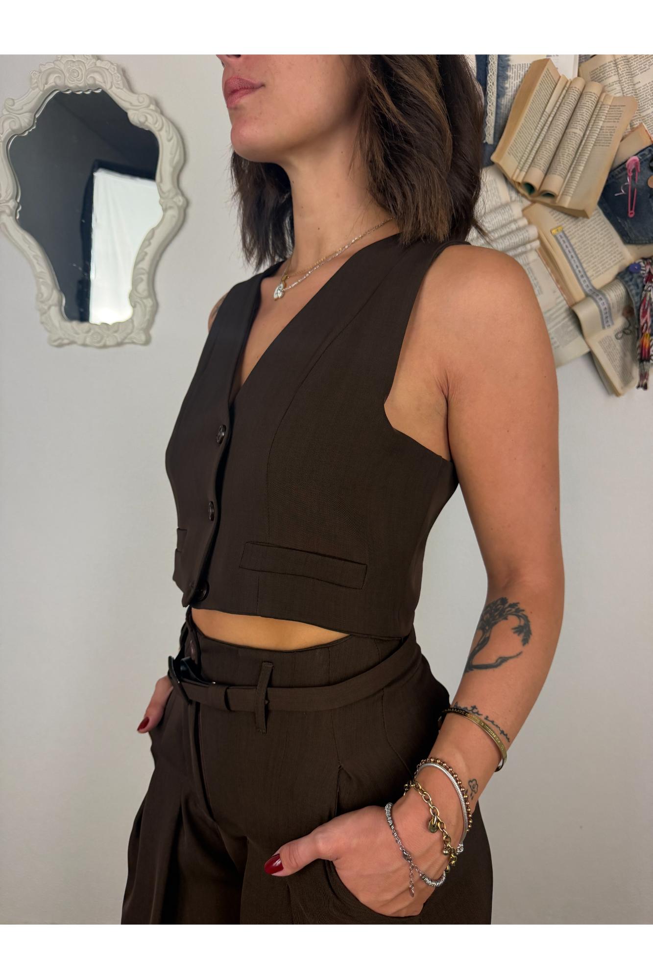 SUSY MIX Gilet corto con taschini a filo Susy mix Moro