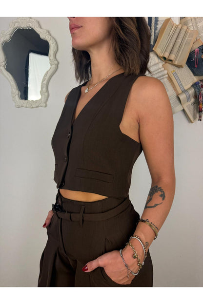 SUSY MIX Gilet corto con taschini a filo Susy mix Moro