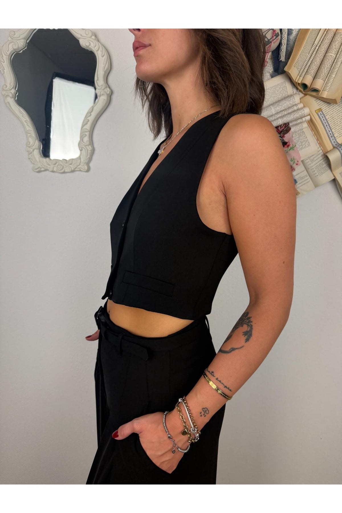 SUSY MIX Gilet corto con taschini a filo Susy mix Nero