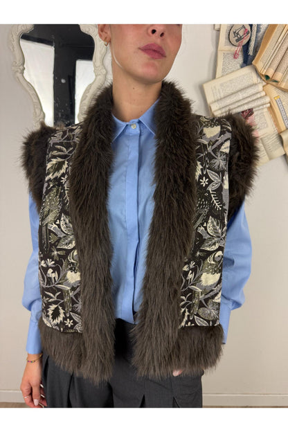 SUSY MIX Gilet jacquard con eco pelliccia Susy mix Moro